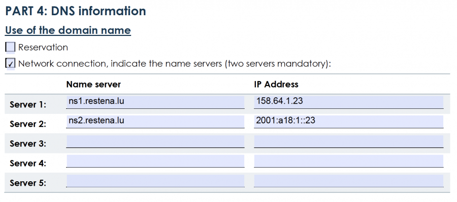 enter server names in the form