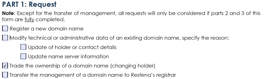 trade a domain in the form