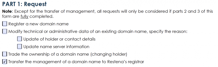 transfer a domain in the form