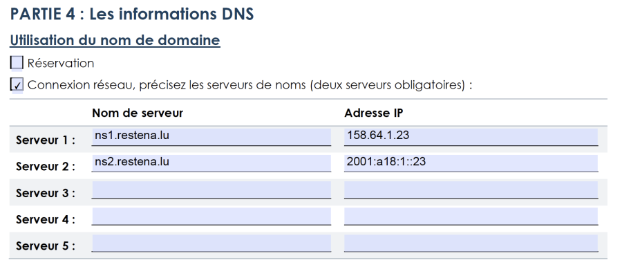 Printscreen Partie 4 du formulaire d'enregistrement