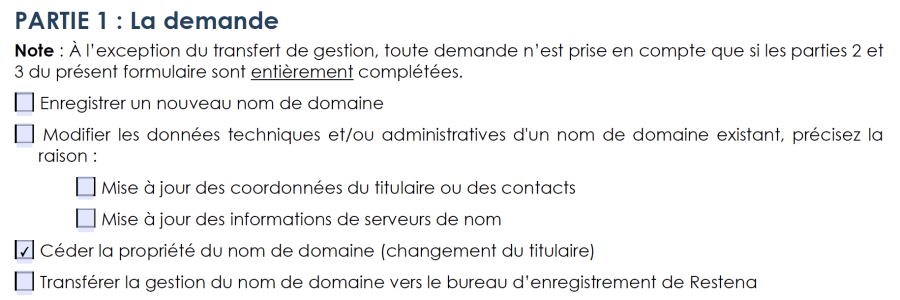 Printscreen Partie 1 du formulaire d'enregistrement - Céder