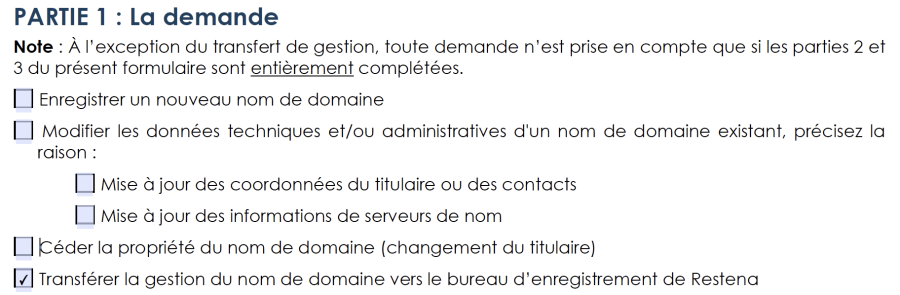 Printscreen Partie 1 du formulaire d'enregistrement - transférer