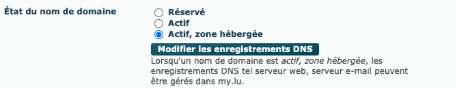 Printscreen option Actif zone hébergée